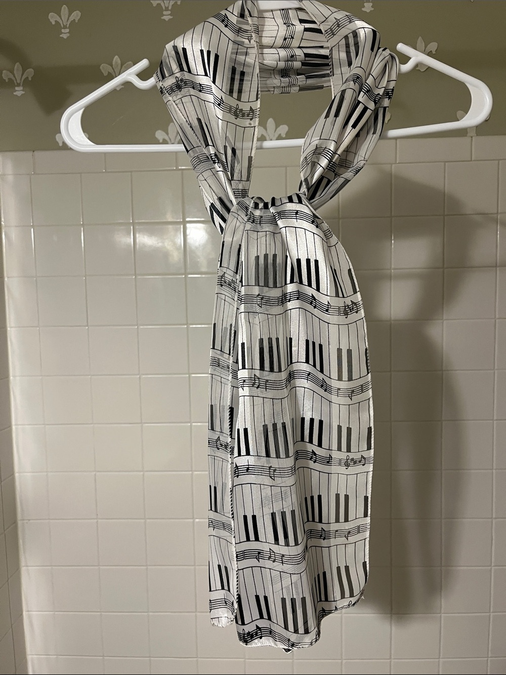 Music Note Piano Key Scarf- Black & White